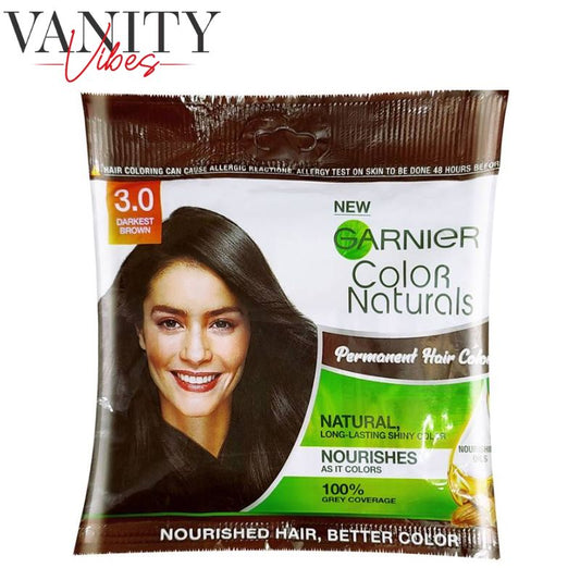 Garnier Color Naturals Hair Color Sachet 3.0 Darkest Brown 30 ml Nourishing & Long-Lasting Hair Color