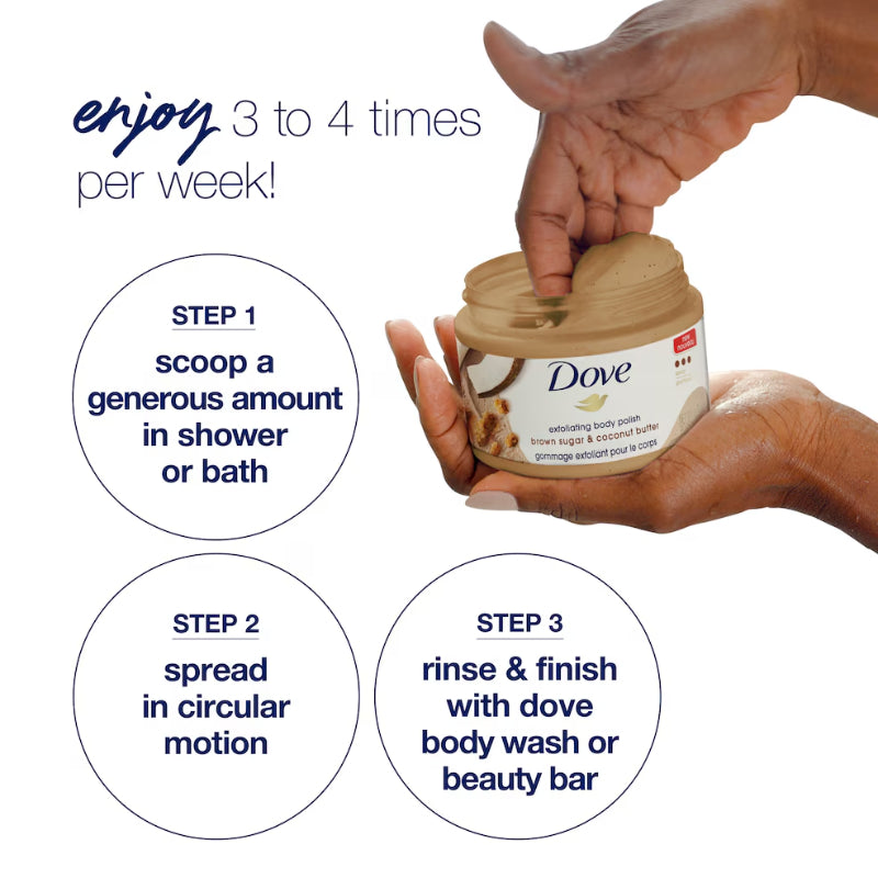 Dove Exfoliating Body Polish Scrub Brown Sugar & Coconut Butter 298g – Deep Exfoliating Body Scrub for Smooth Soft Skin, Dead