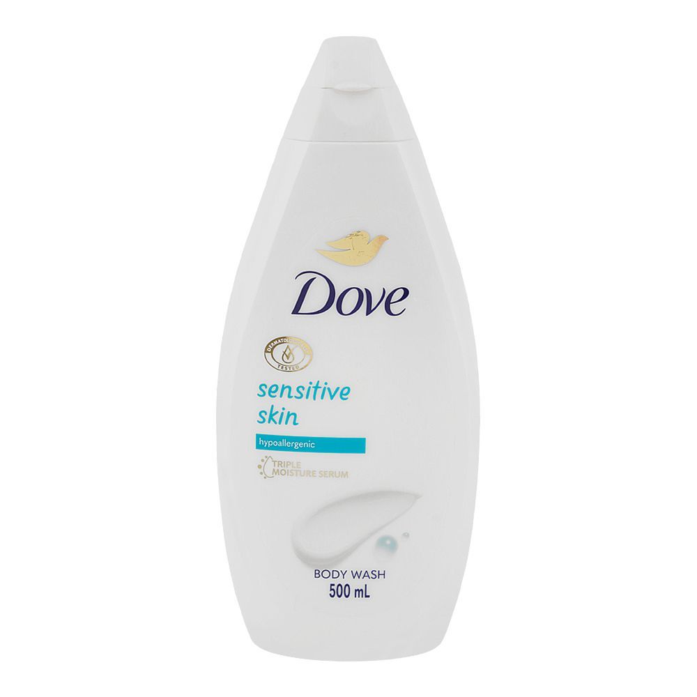 Dove Sensitive Skin Hypoallergenic Body Wash 500ml – Triple Moisture Serum for Gentle Care, Soft & Hydrated Skin