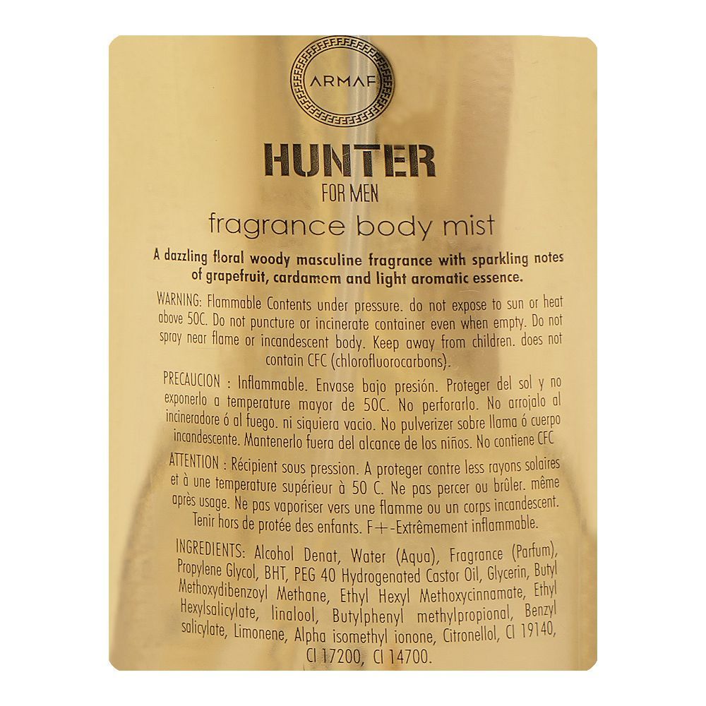 Armaf Hunter for Men Fragrance Body Mist 250ml - Long Lasting Bold & Masculine Perfume Spray