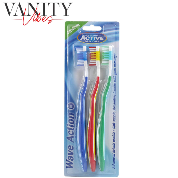Beauty Formulas Active Oral Care Wave Action Toothbrush medium 1 pack-3pcs
