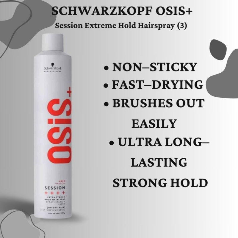 Schwarzkopf Osis+ Hold Fixation Session Extra Strong Hold Hairspray 500ml Long-Lasting Control & Maximum Hold