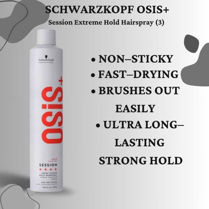 Schwarzkopf Osis+ Hold Fixation Session Extra Strong Hold Hairspray 500ml Long-Lasting Control & Maximum Hold