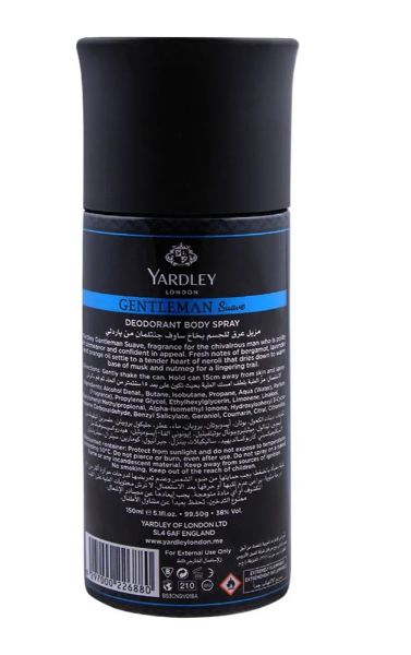 Yardley London Gentleman Suave for Men Body Spray 150 ml Smooth Masculine Fragrance & Long‑Lasting Freshness