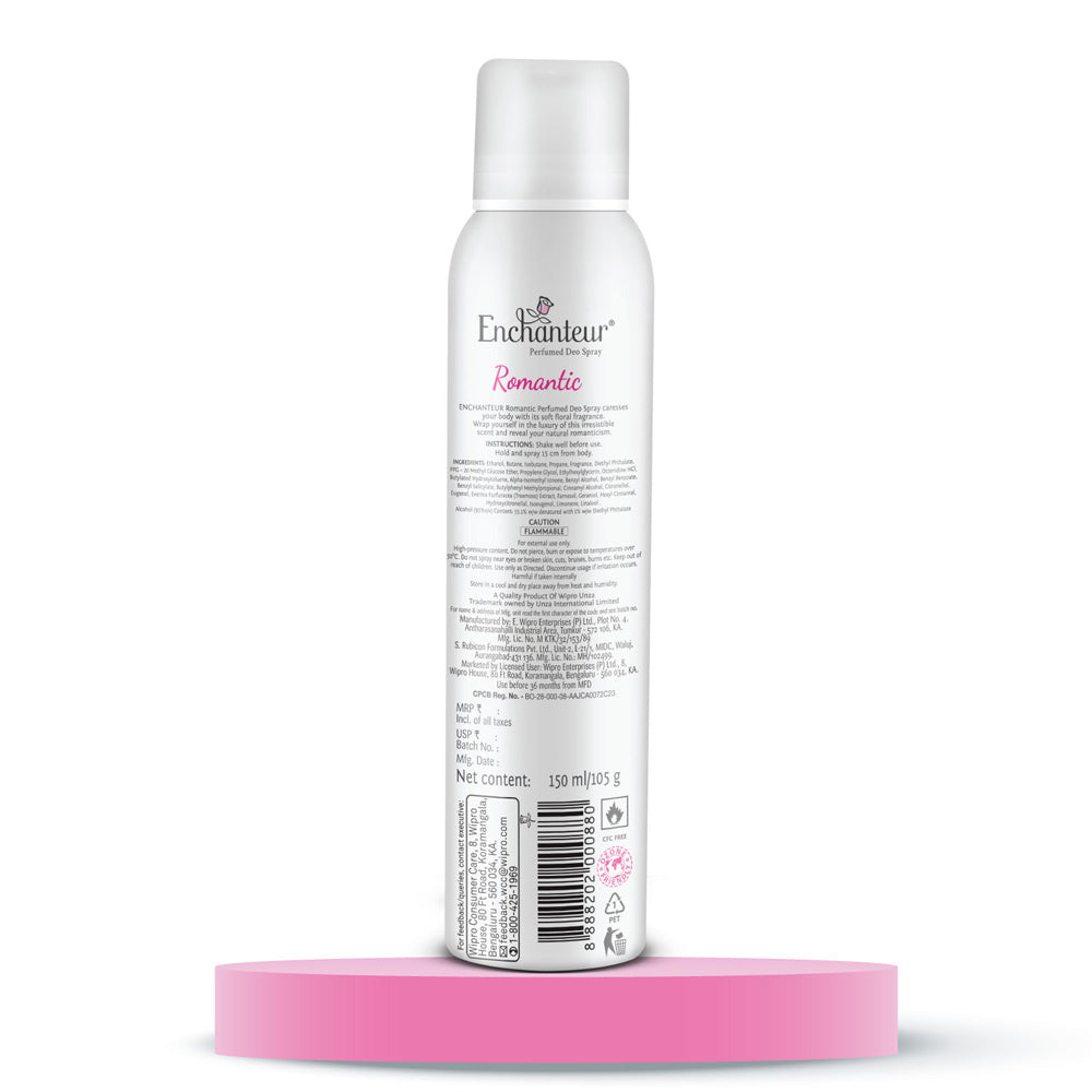 Enchanteur Romantic Perfumed Deo Spray for Women 150ml - Long Lasting Floral Fragrance Body Spray for Freshness & Odor Protec