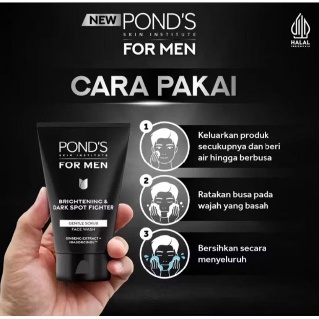 Pond’s Men Brightening & Dark Spot Fighter Gentle Scrub Face Wash 100g – With Ginseng Extract & Niasorcinol for Clear, Even-T