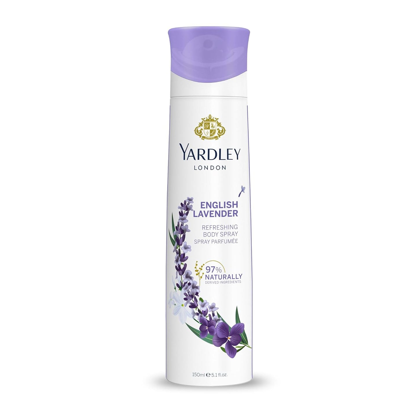 Yardley London English Lavender Body Spray for Women 150ml – Long Lasting Floral Lavender Fragrance Mist with Soft Musky Note