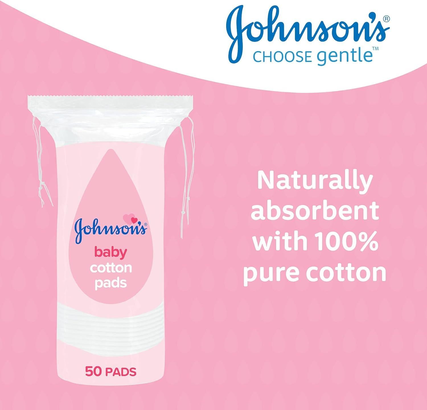 Johnson's Baby Cotton Pads 50pcs - Specially Designed for Cleaning Delicate Areas Gently