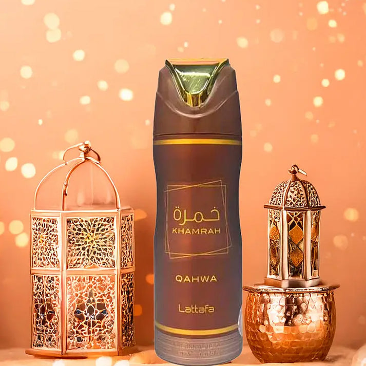 Khamrah Qahwa by Lattafa Perfumed Deodorant Spray 200 ml Long-Lasting Freshness & Warm Gourmand Fragrance