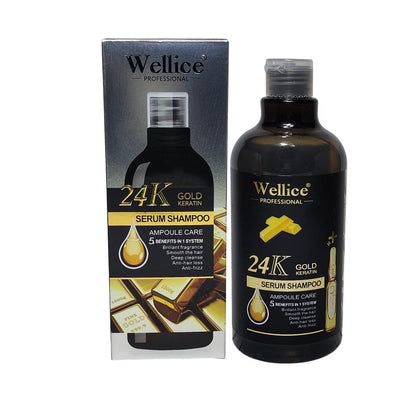 Wellice 24K Gold Keratin Serum Shampoo Ampoule Care 500ml – Deep Repair & Strengthening Hair Care for Smooth, Shiny & Healthy