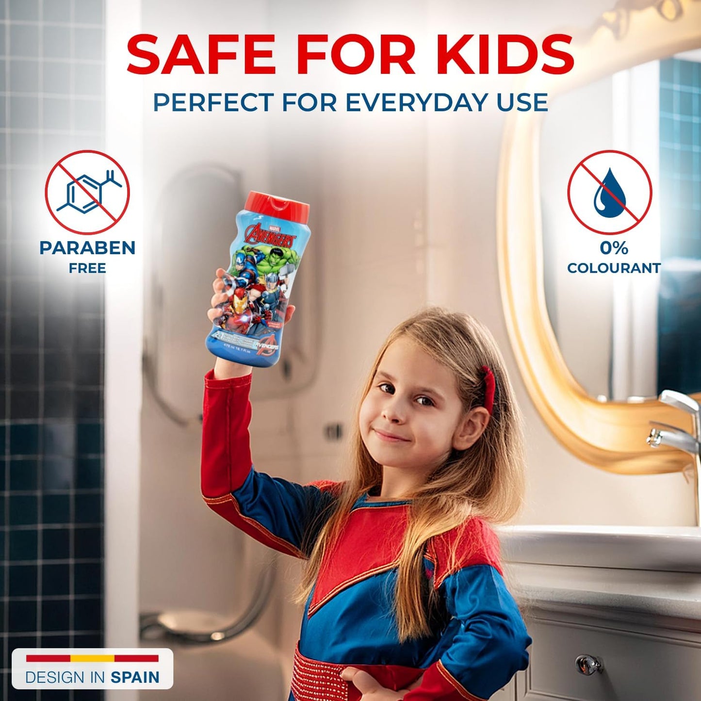 Lorenay Marvel Avengers 2-in-1 Bubble Bath & Shampoo 475ml - Gentle Kids Hair & Body Wash for Soft Cleansing, Fun Bath Time &