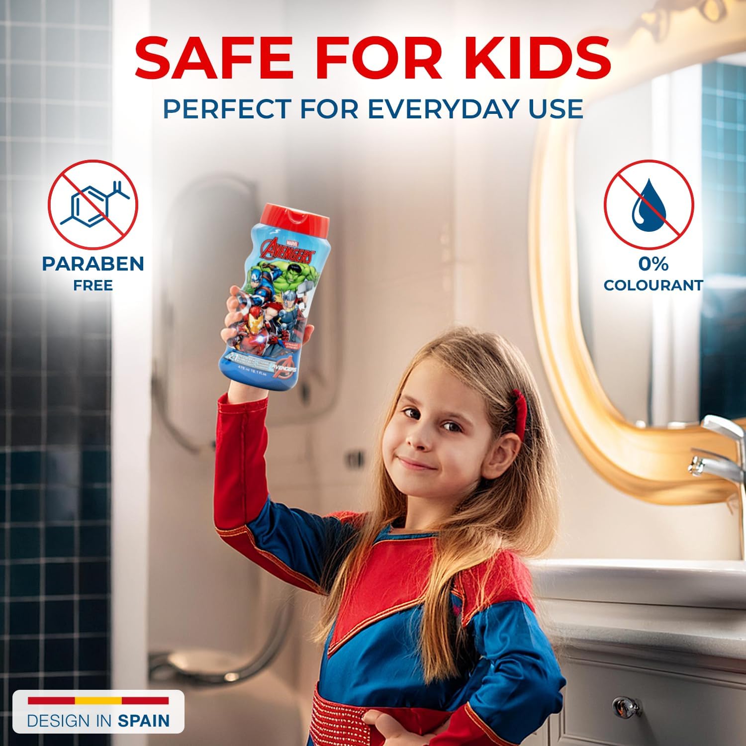 Lorenay Marvel Avengers 2-in-1 Bubble Bath & Shampoo 475ml - Gentle Kids Hair & Body Wash for Soft Cleansing, Fun Bath Time &