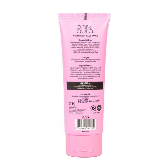 Only Aura Face Wash Bright Skin 100ml - Deep Cleansing Skincare Face Wash for Brightening Glow, Even Skin Tone, Dirt Removal 
