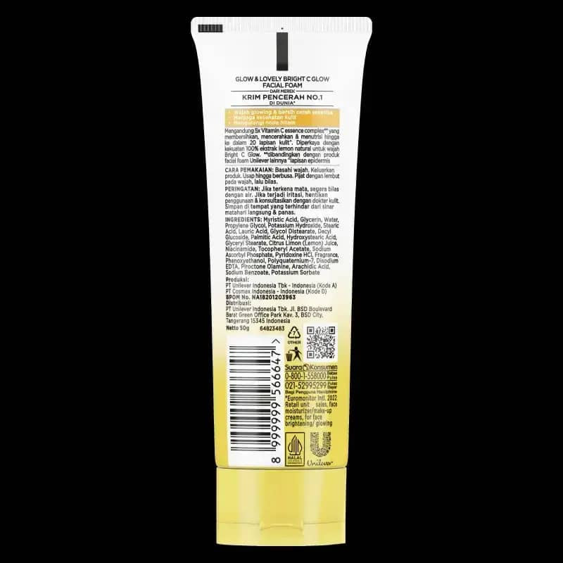 Glow & Lovely Bright C Glow Facial Foam Vitamin C 100g – Brightening Face Wash for Radiant, Clear & Even Tone Skin
