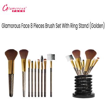 Glamorous Face 8 Pieces Brush Set With Ring Stand (Golden)