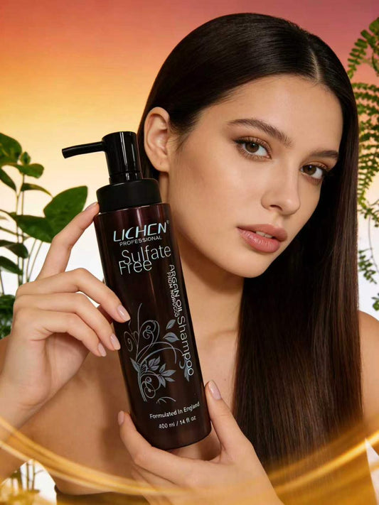 Lichen Sulphate Free Argan Oil Shampoo 400ml - Deep Nourishing Hair Care for Soft, Smooth, Frizz Free & Shiny Hair