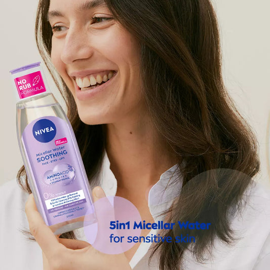 Nivea No-Rub Formula Micellar Water 200ml - Soothing Cleanser for Face, Lips & Eyes with Amino Acid Complex & Dexpanthenol