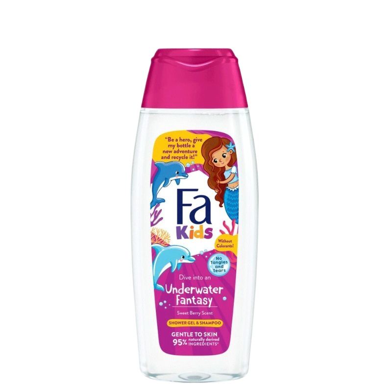 Fa Kids Dive into an Underwater Fantasy Berry Scent 2-in-1 Shower Gel & Shampoo 400ml – Gentle to Skin, 95% Naturally Derived