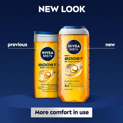 Nivea Men Boost 24H Fresh Effect 3-In-1 Shower Gel For Body, Face & Hair 250ml