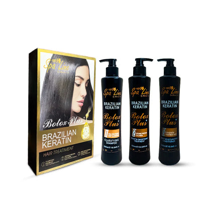 Spa Line Protein Brazilian Keratin Care Botox Plus 3-in-1 Hair Treatment Set 300ml × 3 (Smooth & Repair Formula)