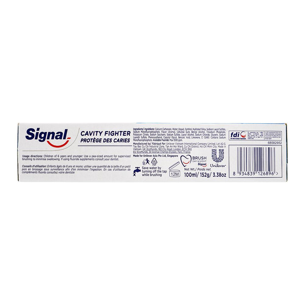 Signal Cavity Fighter Double Action Toothpaste 100ml – Strong Cavity Protection Toothpaste for Healthy Teeth, Fresh Breath, P