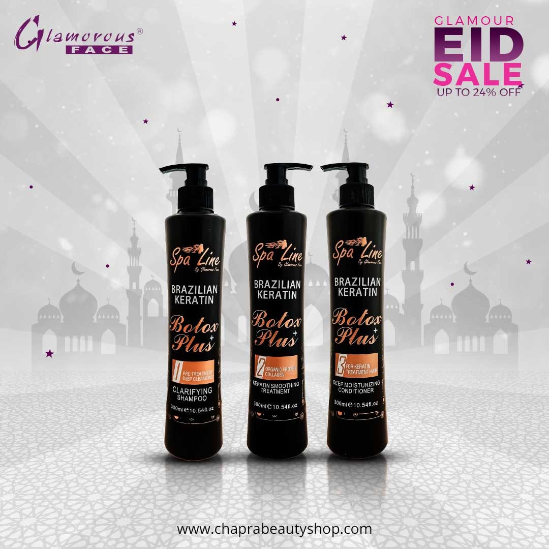 Spa Line Protein Brazilian Keratin Care Botox Plus 3-in-1 Hair Treatment Set 300ml × 3 (Smooth & Repair Formula)
