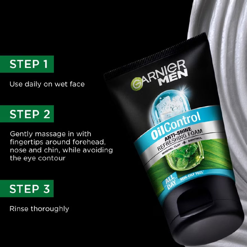 Garniers Men Garnier Men Oil Control Anti Shine Refreshing Foam All Day Face Wash 100ml