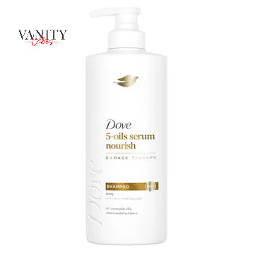 Dove 5-Oil Serum Nourish Damage Therapy Shampoo with Argan, Marula, Almond, Primrose, and Sunflower Seed Oils, Frizz-Free, 38