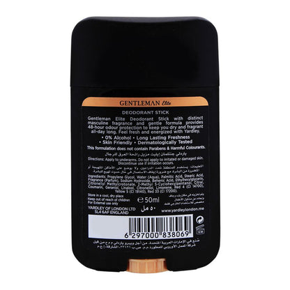 Yardley Gentleman Elite Deodorant Stick 50ml - Long Lasting Fresh Masculine Fragrance Antiperspirant for Men