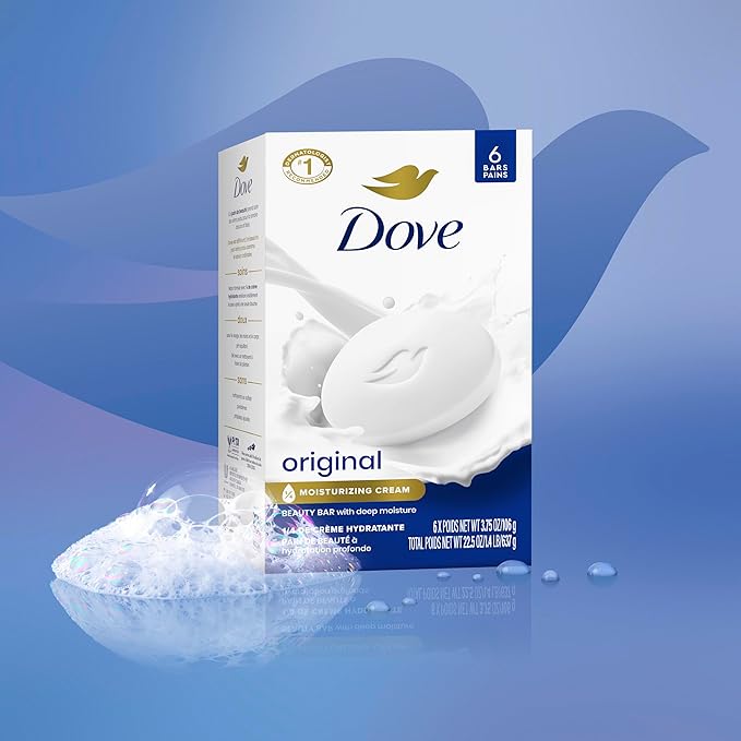 Dove Original Moisturizing Cream Beauty Bar With Deep Moisture 106g (Pack of 6 Soap Bars)