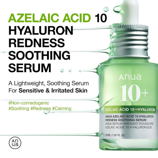 Anua Azelaic Acid 10% Hyaluron Redness Soothing Serum 30 ml Calms & Reduces Skin Redness (K Beauty)