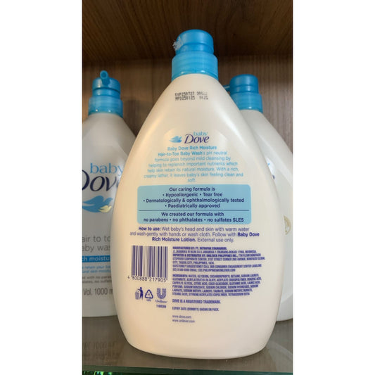 Baby Dove Rich Moisture Hair to Toe Baby Wash 1000ml - Gentle Nourishing Body & Hair Wash for Sensitive Baby Skin