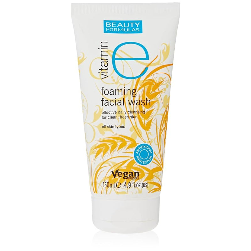 Beauty Formulas Vitamin E Foaming Facial Wash 150ml – Gentle Deep Cleansing Face Wash for Soft Hydrated Skin & Daily Skincare