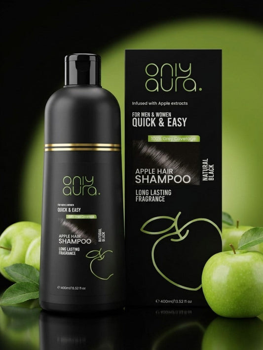 Only Aura Apple Hair Black Shampoo 400ml - Hair Color Care Shampoo for Natural Black Shine, Nourishment, Gentle Cleansing & H