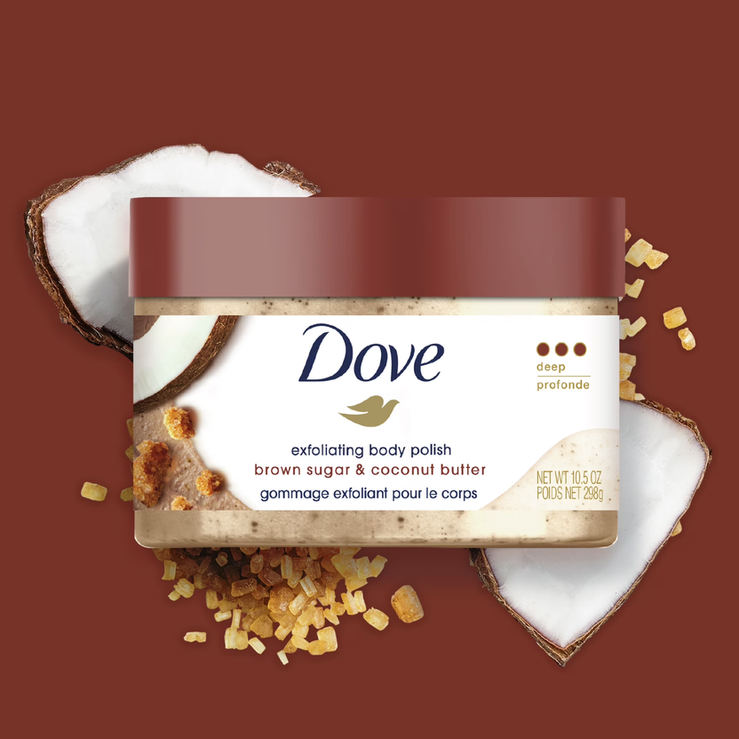Dove Exfoliating Body Polish Scrub Brown Sugar & Coconut Butter 298g – Deep Exfoliating Body Scrub for Smooth Soft Skin, Dead
