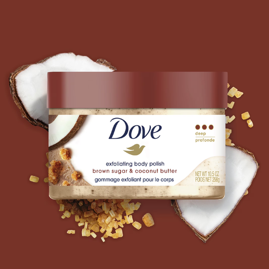 Dove Exfoliating Body Polish Scrub Brown Sugar & Coconut Butter 298g - Deep Exfoliating Body Scrub for Smooth Soft Skin, Dead