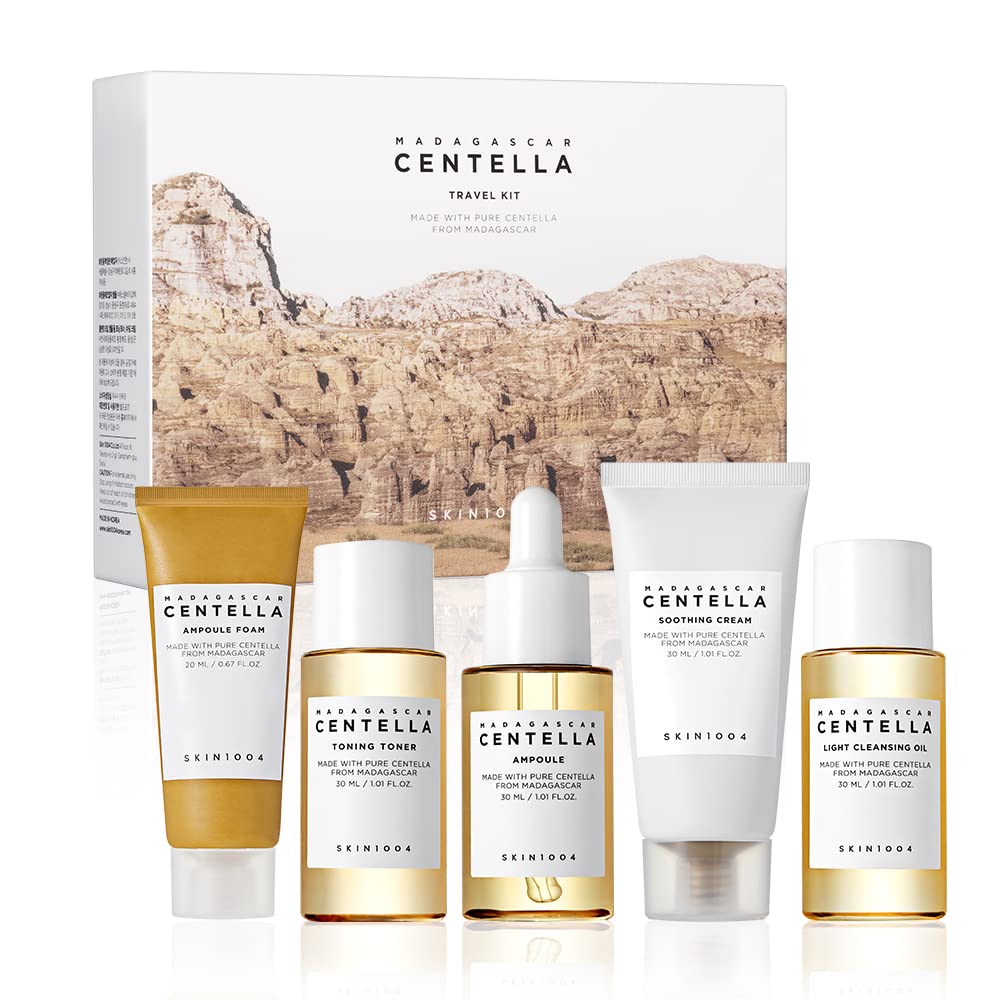 SKIN1004 Madagascar Centella Travel Kit Travel-Sized Skincare Set Soothing & Hydrating Essentials (K Beauty)