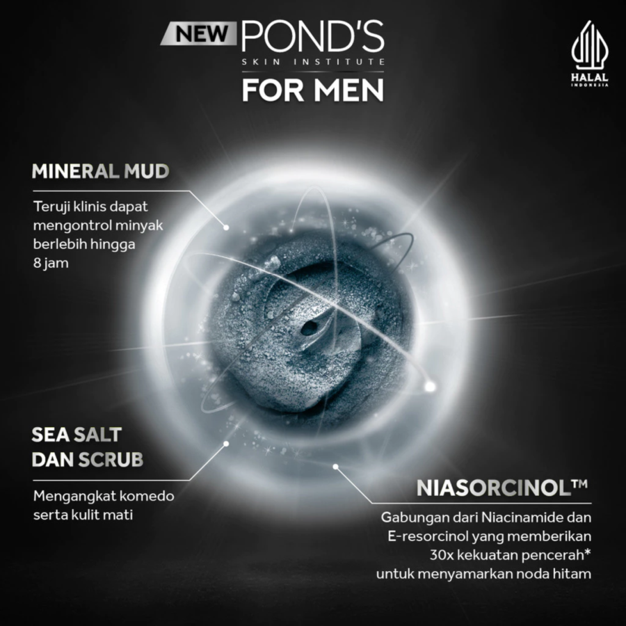 PONDS Pond’s Men Oil Control & Comedo Removal Icy Scrub Face Wash 100g - With Sea Salt & Niasorcinol for Clear, Refreshed Ski