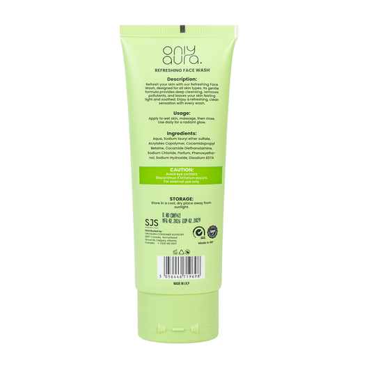 Only Aura Face Wash Refreshing 100ml - Deep Cleansing Skincare Face Wash for Instant Freshness, Oil Control, Dirt Removal & F