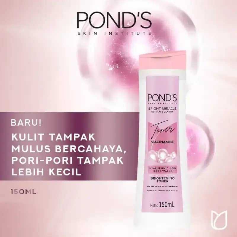 PONDS Pond’s Bright Miracle Ultimate Clarity Toner 150ml - Niacinamide, Hyaluronic Acid & Rose Water Brightening Toner for Cl
