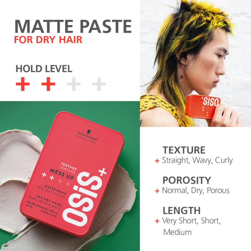 Schwarzkopf Osis+ Texture Mess Up Matte Paste 100ml Matte Finish & Flexible Styling
