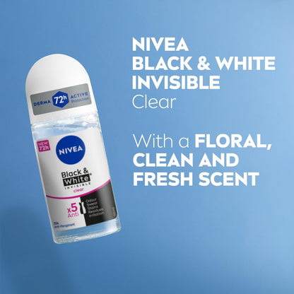Nivea Black & White Invisible Clear 72H Active Anti Perspirant Roll on 50ml
