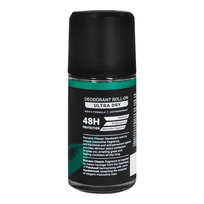 Romano Classic Antiperspirant Roll-On 50ml - Long Lasting Anti Perspirant Deodorant for Men with Sweat Control, Fresh Masculi