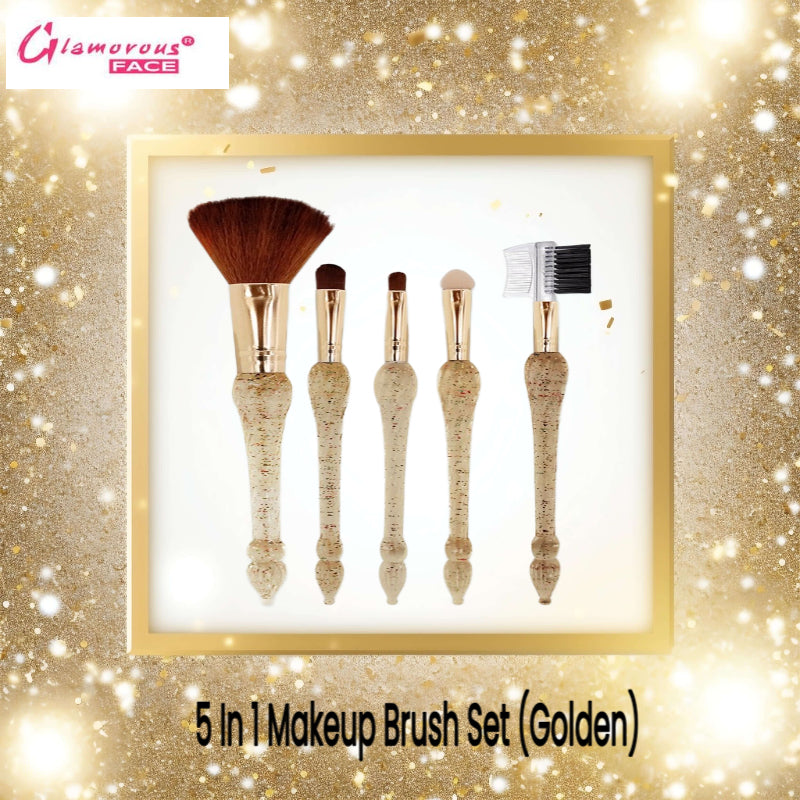 Glamorous Face 5 In 1 Makeup Brush Set (Golden)