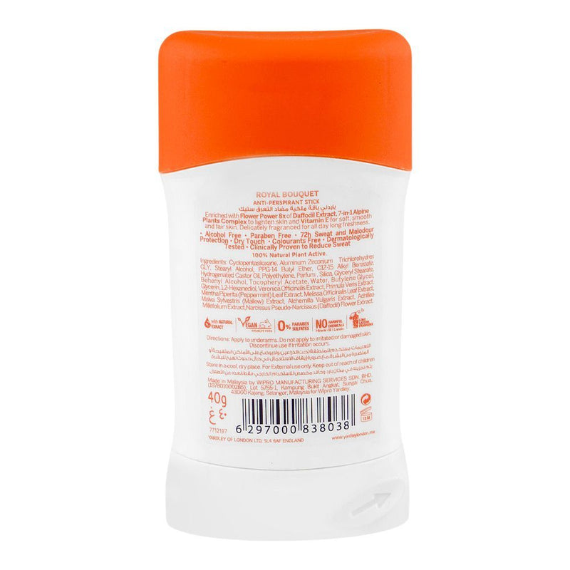 Yardley London Royal Bouquet 72H Anti-Perspirant Deodorant Stick 40g - Long Lasting Floral Fragrance with Vitamin E, 72 Hour 
