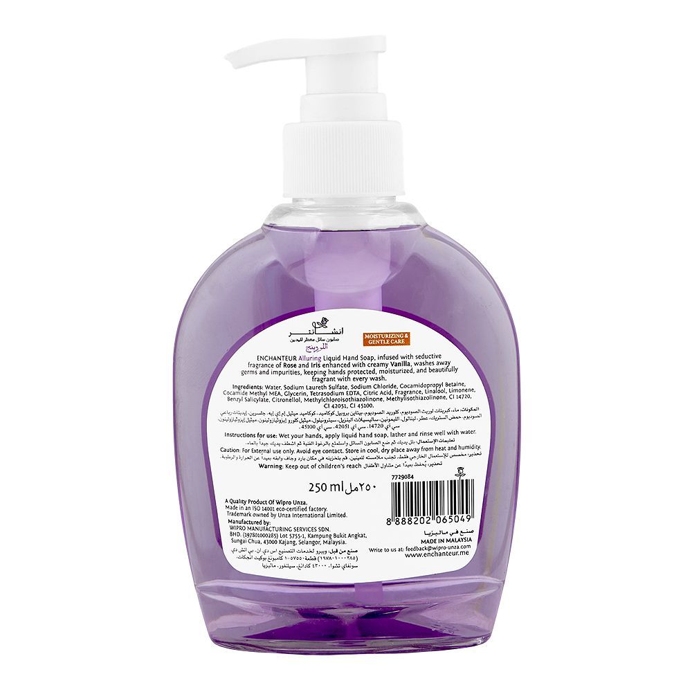 Enchanteur Alluring Hand Wash 250ml – Gentle Cleansing Liquid Soap with Long Lasting Floral Fragrance, Moisturizing Care, Odo