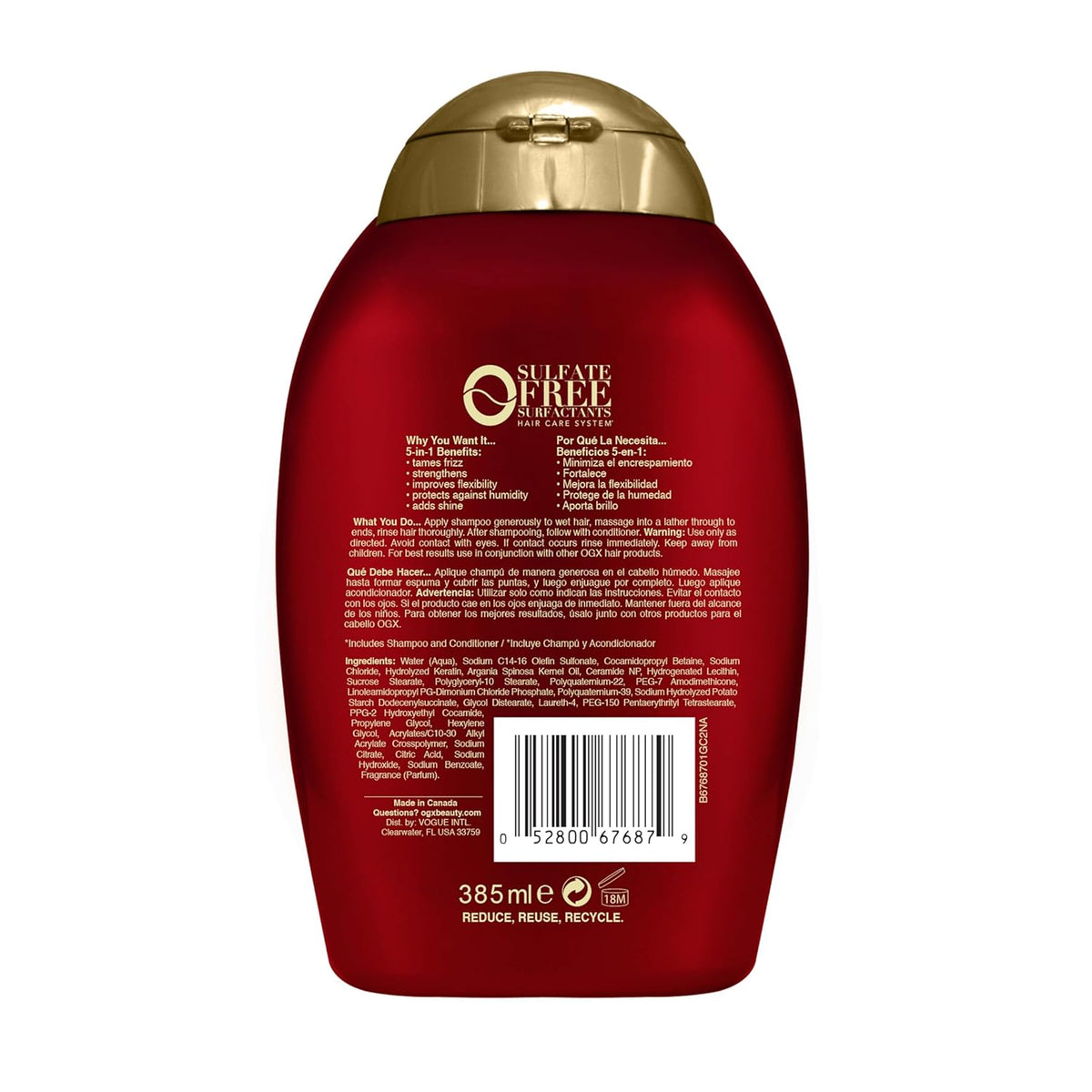 OGX 5 in 1 Frizz-Free + Keratin Smoothing Oil Shampoo 385ml