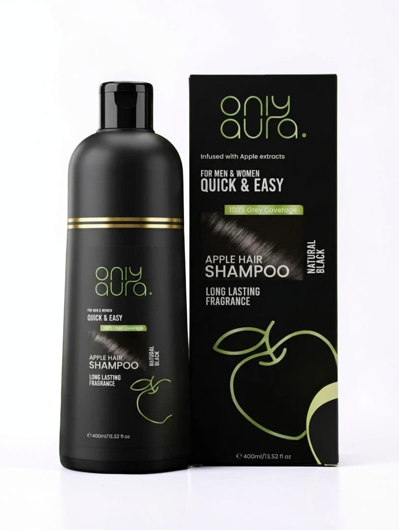 Only Aura Apple Hair Black Shampoo 400ml – Hair Color Care Shampoo for Natural Black Shine, Nourishment, Gentle Cleansing & H
