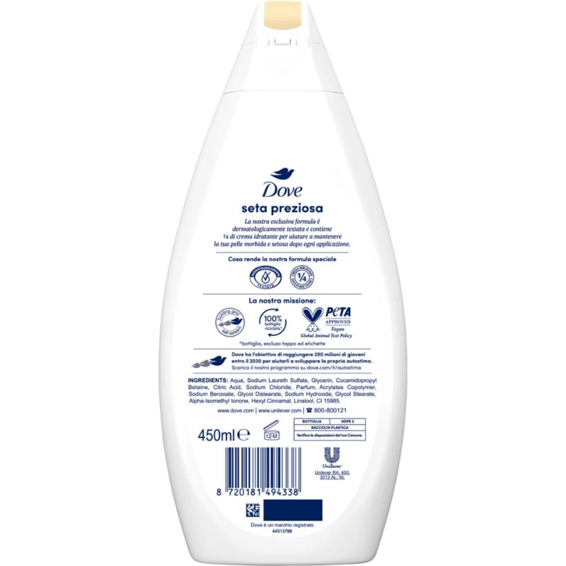 Dove Bagnodoccia Seta Preziosa Body Wash 450 ml - Nourishing Shower Gel for Soft, Smooth & Silky Radiant Skin