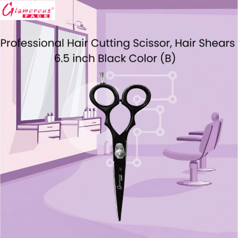 Glamorous Face Professional Hair Cutting Scissor, Hair Shears 6.5 inch Black Color (B)